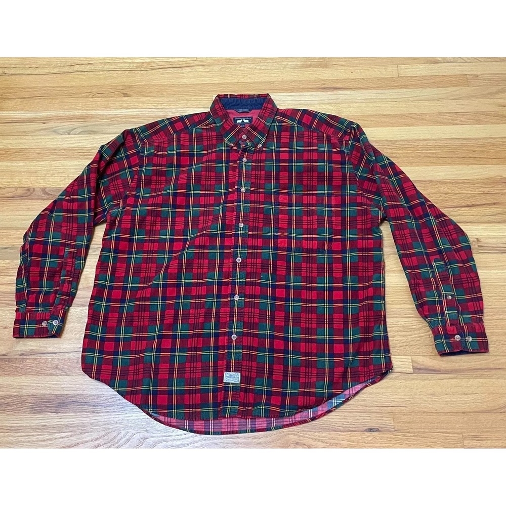 Woods & Gray Button Up Shirt Men's XL Red‎ Corduroy Flannel Tartan Plaid Cotton